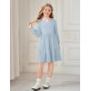 Arshiner Girls Dresses Lantern Long Sleeve Textured Casual Dress with Pockets for 5-12 Years(Light Blue)