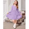 Arshiner Girls Dresses Lantern Long Sleeve Textured Casual Dress with Pockets for 5-12 Years(Light Purple)