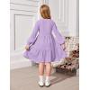 Arshiner Girls Dresses Lantern Long Sleeve Textured Casual Dress with Pockets for 5-12 Years(Light Purple)