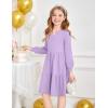 Arshiner Girls Dresses Lantern Long Sleeve Textured Casual Dress with Pockets for 5-12 Years(Light Purple)