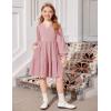 Arshiner Girls Dresses Lantern Long Sleeve Textured Casual Dress with Pockets for 5-12 Years(Pink)