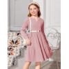 Arshiner Girls Dresses Lantern Long Sleeve Textured Casual Dress with Pockets for 5-12 Years(Pink)
