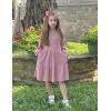 Arshiner Girls Dresses Lantern Long Sleeve Textured Casual Dress with Pockets for 5-12 Years(Pink)