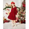 Arshiner Girls Dresses Lantern Long Sleeve Textured Casual Dress with Pockets for 5-12 Years(Red)