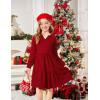 Arshiner Girls Dresses Lantern Long Sleeve Textured Casual Dress with Pockets for 5-12 Years(Red)