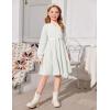Arshiner Girls Dresses Lantern Long Sleeve Textured Casual Dress with Pockets for 5-12 Years(White)