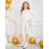 Arshiner Girls Dresses Lantern Long Sleeve Textured Casual Dress with Pockets for 5-12 Years(White)