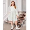 Arshiner Girls Dresses Lantern Long Sleeve Textured Casual Dress with Pockets for 5-12 Years(White)