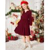 Arshiner Girls Dresses Lantern Long Sleeve Textured Casual Dress with Pockets for 5-12 Years(Wine Red)