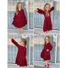 Arshiner Girls Dresses Lantern Long Sleeve Textured Casual Dress with Pockets for 5-12 Years(Wine Red)