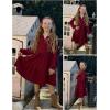 Arshiner Girls Dresses Lantern Long Sleeve Textured Casual Dress with Pockets for 5-12 Years(Wine Red)