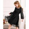 Arshiner Girls Dresses Long Sleeve Square Neck Swiss Dot Flowy Casual Party Dress(Black)