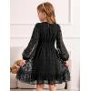 Arshiner Girls Dresses Long Sleeve Square Neck Swiss Dot Flowy Casual Party Dress(Black)