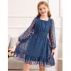 Arshiner Girls Dresses Long Sleeve Square Neck Swiss Dot Flowy Casual Party Dress(Blue)