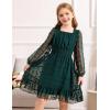 Arshiner Girls Dresses Long Sleeve Square Neck Swiss Dot Flowy Casual Party Dress(Green)