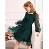 Arshiner Girls Dresses Long Sleeve Square Neck Swiss Dot Flowy Casual Party Dress(Green)