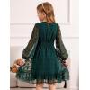 Arshiner Girls Dresses Long Sleeve Square Neck Swiss Dot Flowy Casual Party Dress(Green)