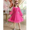Arshiner Girls Dresses Long Sleeve Square Neck Swiss Dot Flowy Casual Party Dress(Hot Pink)