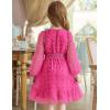 Arshiner Girls Dresses Long Sleeve Square Neck Swiss Dot Flowy Casual Party Dress(Hot Pink)