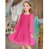 Arshiner Girls Dresses Long Sleeve Square Neck Swiss Dot Flowy Casual Party Dress(Hot Pink)
