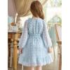 Arshiner Girls Dresses Long Sleeve Square Neck Swiss Dot Flowy Casual Party Dress(Light Blue)