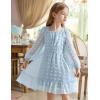 Arshiner Girls Dresses Long Sleeve Square Neck Swiss Dot Flowy Casual Party Dress(Light Blue)