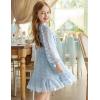 Arshiner Girls Dresses Long Sleeve Square Neck Swiss Dot Flowy Casual Party Dress(Light Blue)