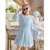 Arshiner Girls Dresses Long Sleeve Square Neck Swiss Dot Flowy Casual Party Dress(Light Blue)