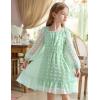 Arshiner Girls Dresses Long Sleeve Square Neck Swiss Dot Flowy Casual Party Dress(Light Green)