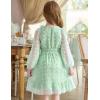 Arshiner Girls Dresses Long Sleeve Square Neck Swiss Dot Flowy Casual Party Dress(Light Green)