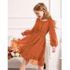 Arshiner Girls Dresses Long Sleeve Square Neck Swiss Dot Flowy Casual Party Dress(Orange)