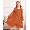 Arshiner Girls Dresses Long Sleeve Square Neck Swiss Dot Flowy Casual Party Dress(Orange)