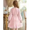 Arshiner Girls Dresses Long Sleeve Square Neck Swiss Dot Flowy Casual Party Dress(Pink)