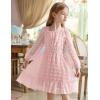 Arshiner Girls Dresses Long Sleeve Square Neck Swiss Dot Flowy Casual Party Dress(Pink)