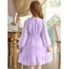 Arshiner Girls Dresses Long Sleeve Square Neck Swiss Dot Flowy Casual Party Dress(Purple)