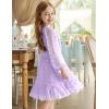 Arshiner Girls Dresses Long Sleeve Square Neck Swiss Dot Flowy Casual Party Dress(Purple)