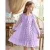 Arshiner Girls Dresses Long Sleeve Square Neck Swiss Dot Flowy Casual Party Dress(Purple)