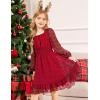 Arshiner Girls Dresses Long Sleeve Square Neck Swiss Dot Flowy Casual Party Dress(Red)
