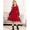 Arshiner Girls Dresses Long Sleeve Square Neck Swiss Dot Flowy Casual Party Dress(Red)