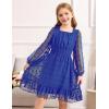 Arshiner Girls Dresses Long Sleeve Square Neck Swiss Dot Flowy Casual Party Dress(Royal Blue)