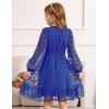 Arshiner Girls Dresses Long Sleeve Square Neck Swiss Dot Flowy Casual Party Dress(Royal Blue)