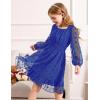 Arshiner Girls Dresses Long Sleeve Square Neck Swiss Dot Flowy Casual Party Dress(Royal Blue)