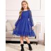 Arshiner Girls Dresses Long Sleeve Square Neck Swiss Dot Flowy Casual Party Dress(Royal Blue)