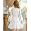 Arshiner Girls Dresses Long Sleeve Square Neck Swiss Dot Flowy Casual Party Dress(White)
