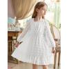 Arshiner Girls Dresses Long Sleeve Square Neck Swiss Dot Flowy Casual Party Dress(White)