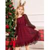 Arshiner Girls Dresses Long Sleeve Square Neck Swiss Dot Flowy Casual Party Dress(Wine Red)