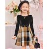 Arshiner Girls Dresses Long Sleeve Velvet Plaid Patchwork Holiday Party Dress with Pockets(Black / Brown Plaid)