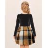 Arshiner Girls Dresses Long Sleeve Velvet Plaid Patchwork Holiday Party Dress with Pockets(Black / Brown Plaid)