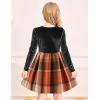 Arshiner Girls Dresses Long Sleeve Velvet Plaid Patchwork Holiday Party Dress with Pockets(Black / Orange Plaid)