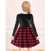 Arshiner Girls Dresses Long Sleeve Velvet Plaid Patchwork Holiday Party Dress with Pockets(Black / Red Plaid)